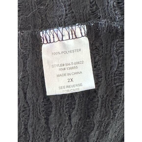 Sarah Hann x Anthropologie Flutter-Sleeve Crochet Black Babydoll Blouse 2x Plus - Picture 4 of 10